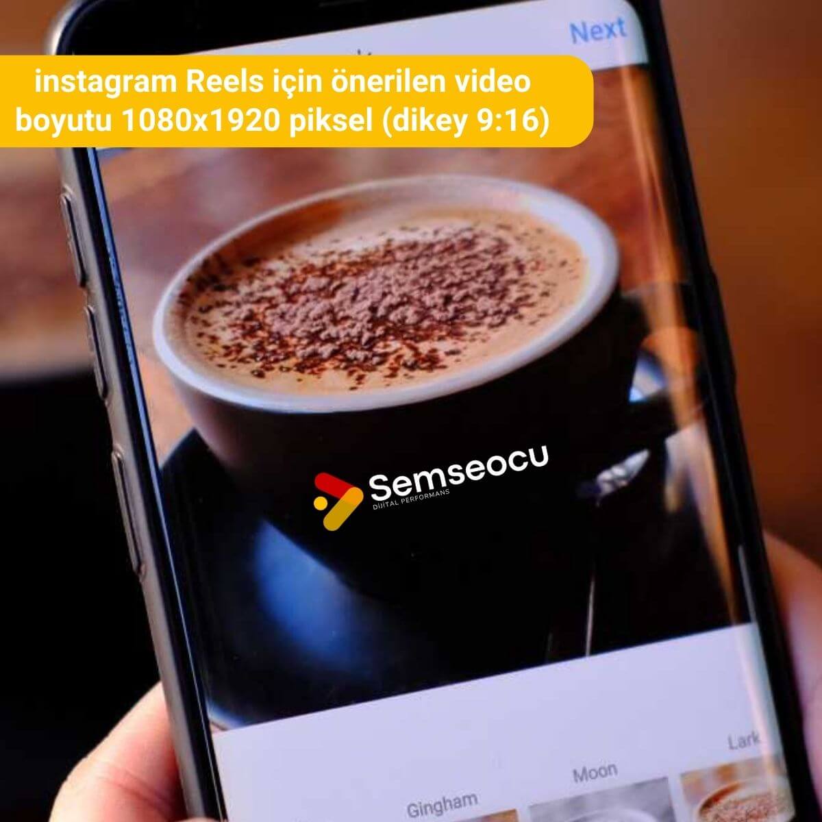 instagram Reels için önerilen video boyutu 1080x1920 piksel (dikey 9:16)